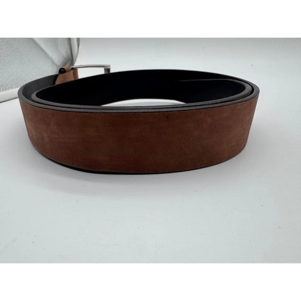 Canali Mens Brown Suede Leather Belt Solid Brass‎ Buckle Made in Italy Logo C